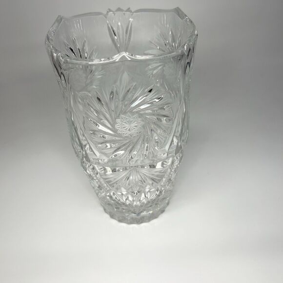 9” Hand Cut Crystal Lead Glass Vase Pinwheel Star Of David Heavy Vintage - Picture 1 of 10